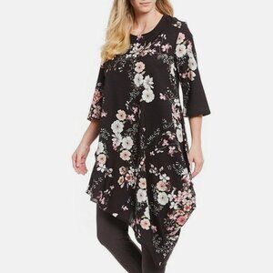 Bryn Walker Black Floral Naida Tunic Mini Dress Asymmetrical Hem Lagenlook S